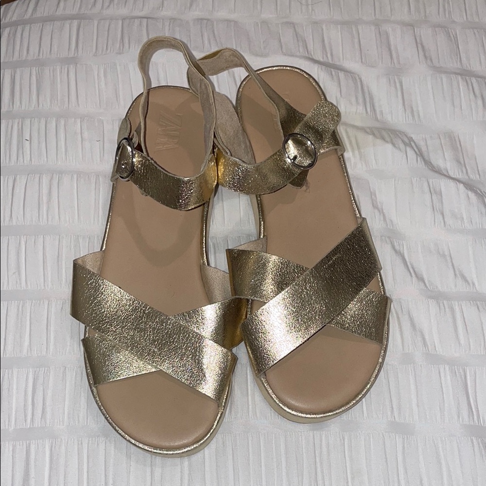 Zara Gold Sandals with Crossover Straps